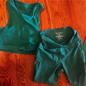 SET Active Teal Track Shorts & Crop Tank Two-Piece Set